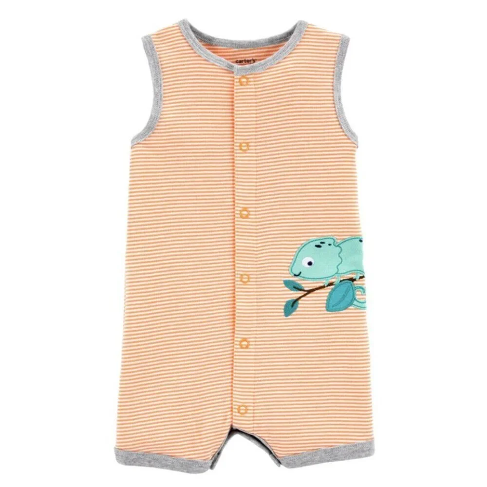 NWT Carters Boys Chameleon Snap Up Striped Romper Summer Sz 9mo